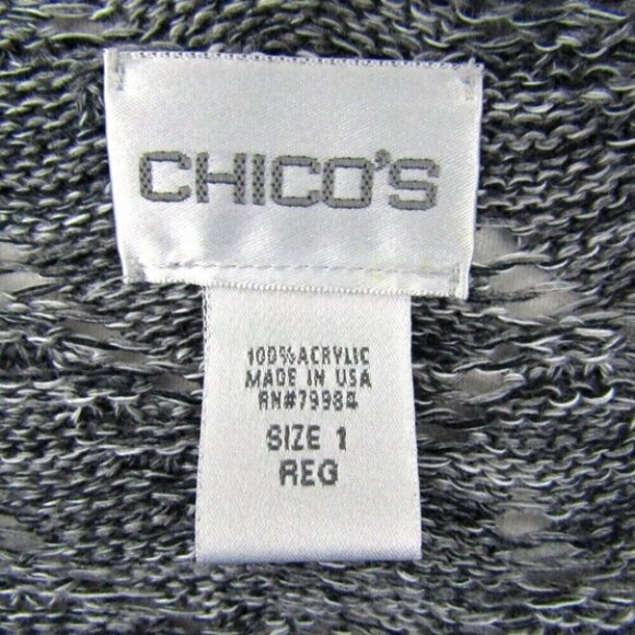 Chicos Gray Heather Cardigan Sweater Womens Size M 1 Sharkbite Hem Open Weave - Picture 8 of 11